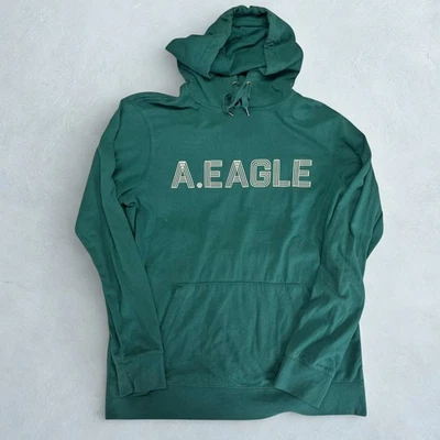 Sudadera con Capucha American Eagle Hombre Mediana Verde azulado Manga Larga Pullover Logo Gráfico Foto 1 de 4