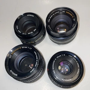 Minolta LOT Of 50mm Lenses MD Rokkor-X 1.7, MC X 1.7, MD 1.7 MD X 45mm f2 & 2x - Picture 1 of 12