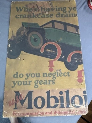 Antique Original Gargoyle Mobiloil Transmission Oil Cardboard Vacuum Oil Sign - Image 1 of 4