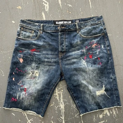 Shorts jeans Billionaire Boys Club desgastado com respingos de tinta tamanho 40 - Imagem 1 de 4