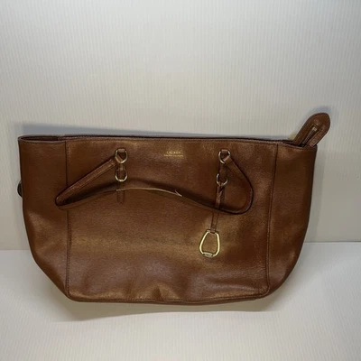Lauren Ralph Lauren Tote Bag Shoulder Purse Brown Leather - Image 1 of 4