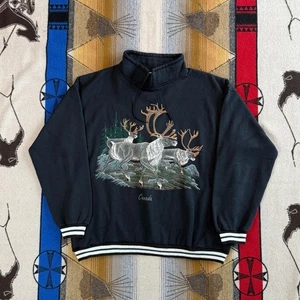 Vintage 90s Elk Animal Outdoor Nature Sweatshirt Size XL Canada Animals  - Picture 1 of 8
