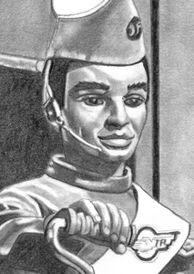 ORIGINAL ACEO sketch card THUNDERBIRDS International Rescue SCOTT TRACY - Picture 1 of 1