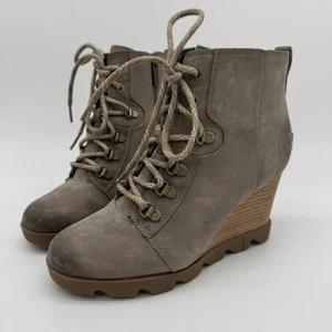Bota de cuña Sorel Joan Uptown de cuero caqui con cordones y cremallera talla 8,5 precio de venta sugerido por el fabricante 220 USD - Imagen 1 de 12
