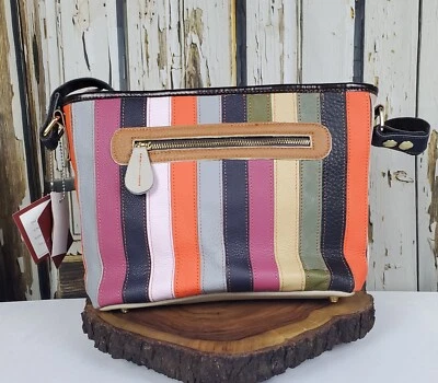 Bolso de Hombro CHAOS BY ELSIE con Correa Bandolera Multicolor Rayas Cuero Genuino Foto 1 de 4
