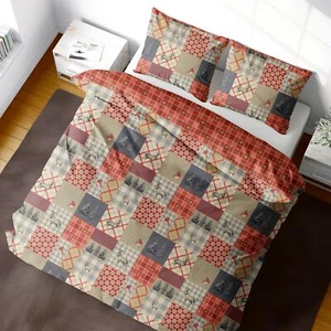 Winter Patchwork Duvet Cover Christmas Patchwork Design Reversible Bedding Set - Picture 1 of 21