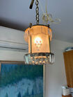 Vtg Brass Frosted Glass Etched Grapes Hanging Ceiling Pendant light Fixture b