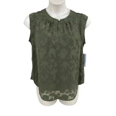 Blusa Liz Claiborne Semi Transparente con Forro Camiseta sin Mangas Talla Mediana Olivar NUEVA Foto 1 de 4