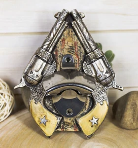 Rustic Western Cowboy Dual Six Shooter Revolver Gun Pistols Beer Bottle Opener - Picture 1 of 3