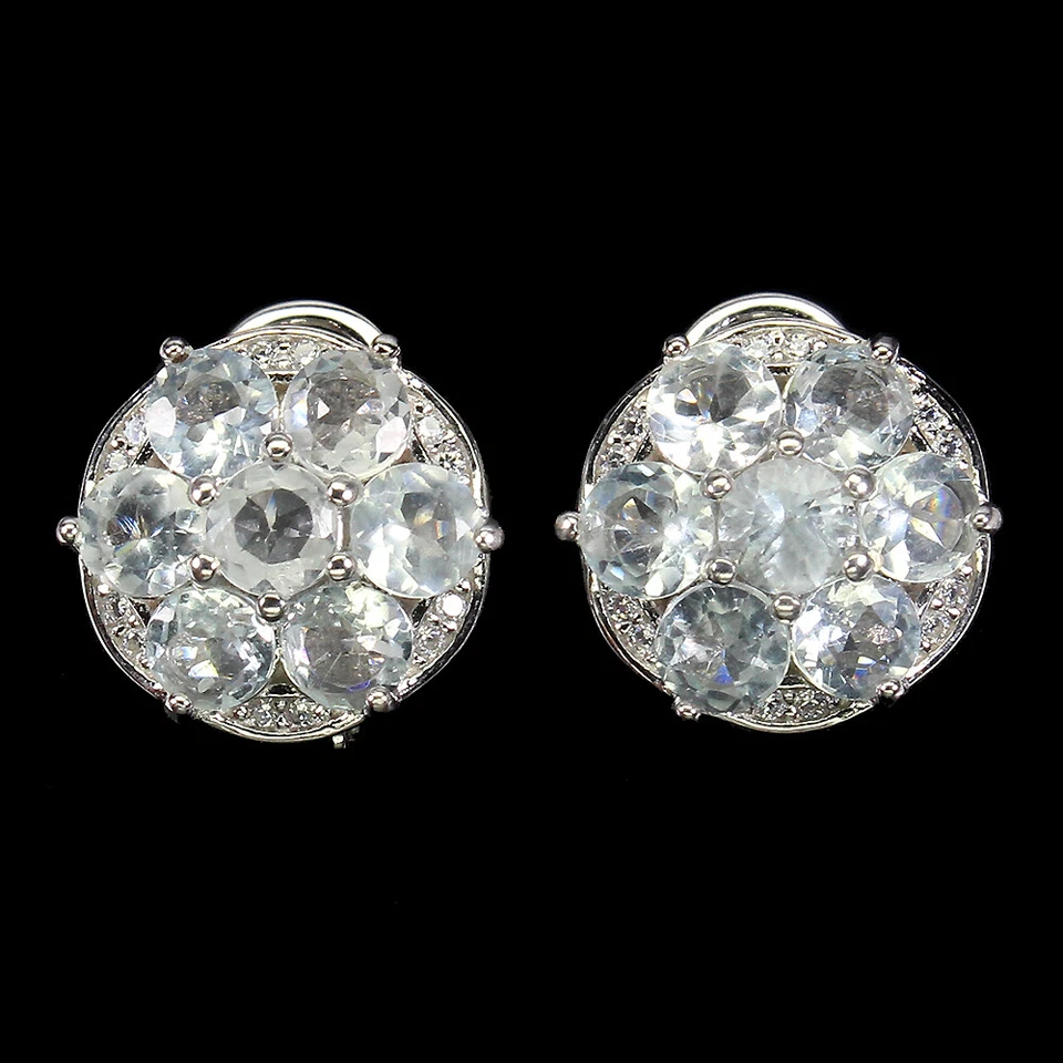 925 Sterling Silver Round Blue Aquamarine 4mm Simulated Cz  Earrings - Image 1 of 4