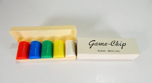 Antique Mid Century GAME CHIP Travel Set 100 Poker Chips 5 Colors - Picture 1 of 5