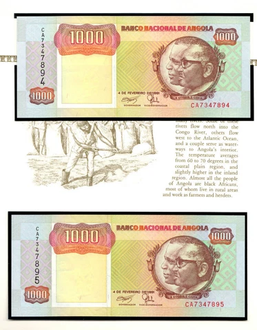 Angola 1000 Kwanzas 1991 P-129b sig 17 UNC w/FDI UN FDI FLAG 2 CONSECUTIVE Cover