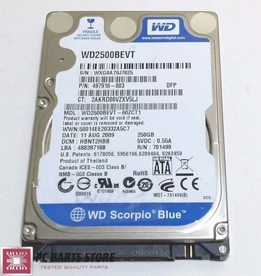 Western Digital 250GB 2.5 WD2500BEVT-60ZCT1 2061-701499-E00 AC FOR PARTS/REPAIR - Image 1 of 4
