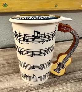 Musicial Notes Ceramic Coffee Mug (w/Piano Lid & Guitar Handle) NEW! - Picture 1 of 7