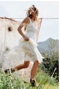 Maxi Vestido Western Free People Para Mujer S Antiguo Blanco Crochet Hada Boda - Imagen 1 de 24