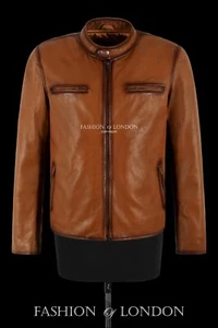 RACER Leather Jacket For Men Chestnut Napa Classic Bikers Fashion Casual Wear - Picture 1 of 4