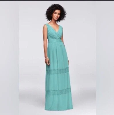 Vestido maxi de noiva Davids 14 XL surplice sem mangas renda azul-petróleo acento dama de honra - Imagem 1 de 4