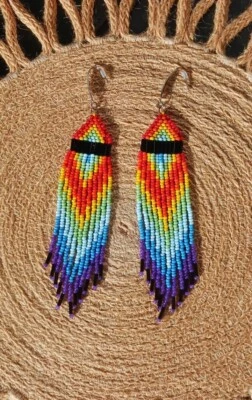 Colorful beaded earrings multicolored beaded jewelry birthday gift cute earrings - Image 1 of 4