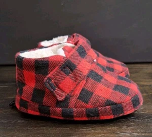 Falls Creek Kids Buffalo Plaid  Red/Black Booties/Slippers Toddler Size L (8/9) - Picture 1 of 10