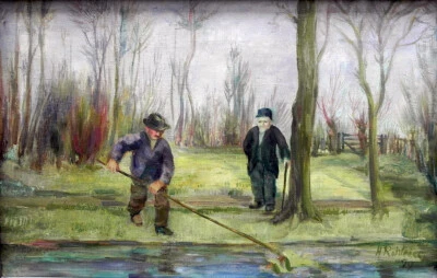 Gemälde: Algenfischer, Hugo Rohleder 1929, Fluss, Kassel, Flusslandschaft - Bild 1 von 4