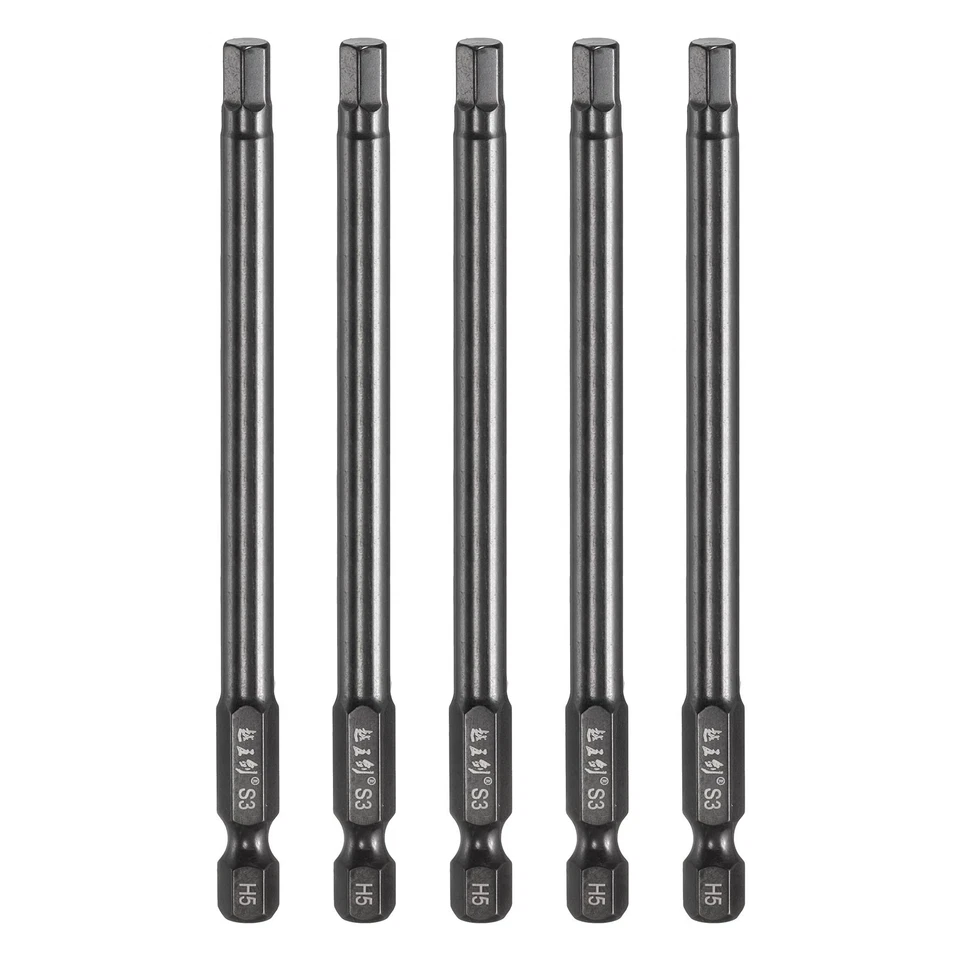 5pcs 5mm Metric Hex Head Wrench Drill Bit 100mm Length Magnetic Bits, Black - Image 1 of 4