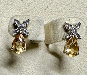 10K Yellow Gold Citrine & Diamond Stud Earrings Lot #470 - Picture 1 of 7