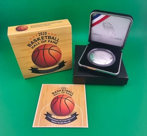 2020-P $1 Proof Basketball Hall of Fame Silver Dollar w/ Box, OGP &COA - Picture 1 of 6