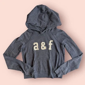 Abercrombie & Fitch Hoodie Y2K Kids Medium Navy Blue Logo Embroidered A&F Preppy - Picture 1 of 3