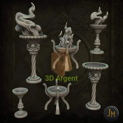 JANDRO3D Braziers Terrain 6x - Dungeons and Dragons (D&D), DragonLance, Frostgrave, Fanta