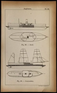 1889 - Piantina Antico Del Corazzata Ajax E Alexandra - Inghilterra,Blu - Picture 1 of 3