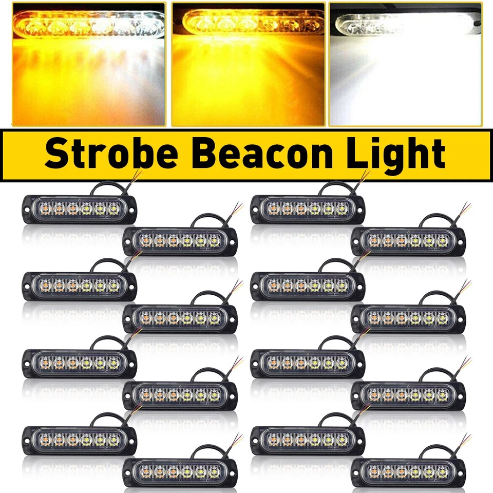 16 peças conjunto de lâmpada de emergência estroboscópica âmbar/branco painel carro flash luz 6 LED - Imagem 1 de 4