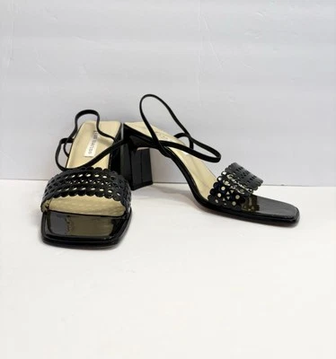 Vtg Ann Marino Black Heels Patent Leather Square Toe Block Heel Strappy Size 8.5 - Image 1 of 4