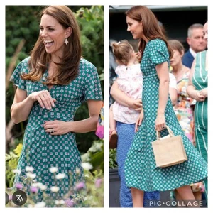 New SANDRO Geo Tile Printed Flowing Midi Dress Uk 10 Usa 6 Aso Kate Middleton - Picture 1 of 15