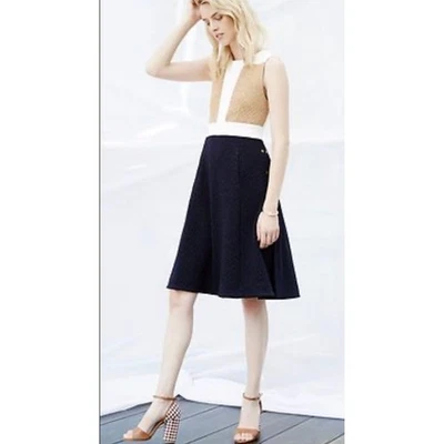 Maeve Anthropologie Colorblock Textured Knit Dress – Tan Cream Navy Mod Size 4 - Image 1 of 4