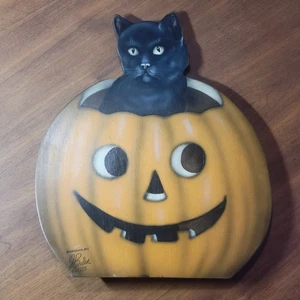 Cartel de calabaza Boardwalk Originals J Fuller gato negro Jack O' Lantern - Imagen 1 de 11