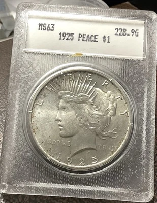 1925 Peace Silver Dollar in 1980s Blanchard Slab  Choice BU - Image 1 of 4