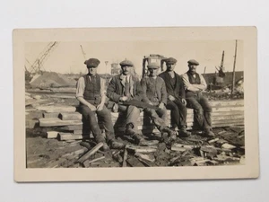 Working Men Workers Construction Site Dockyard Saw c1910s Real Photo Postcard - Picture 1 of 2