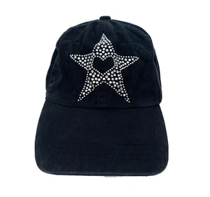 RHINESTONE STARFISH & HEART BLACK BASEBALL ATHLETIC CAP HAT WHITE EMBROIDERY  - Picture 1 of 4
