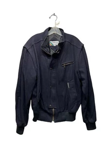 VTG Members Only Bomber Jacket Navy Blue Wool Full Zip Lined Coat SZ 40 - Picture 1 of 12