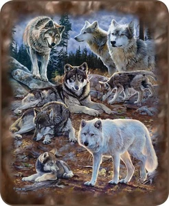Queen Wolf Wolves Collage Pack Leader Art Mink Faux Fur Blanket Warm Soft Full - Picture 1 of 1
