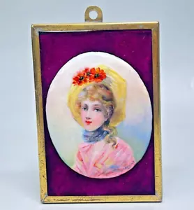Antike viktorianische Miniaturmalerei edle Dame Emaille Portrait um 1900 signiert - Bild 1 von 8