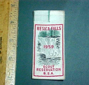 Vintage 1959 RESICA FALLS RESERVATION Boy Scout Camp PATCH Woven BSA Badge - Picture 1 of 2