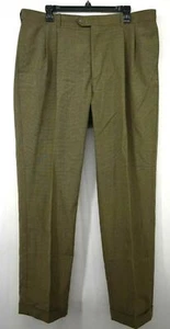 Geoffrey Beene Men Brown Pleated Zip Fly Folded Cuff Chinos Dress Pants 38 X 32 - Picture 1 of 8