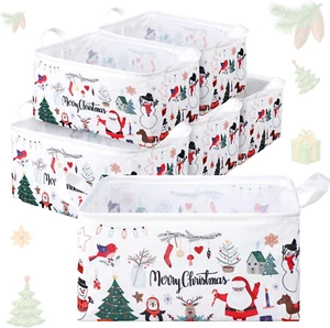 6 Pcs Large Christmas Santa Storage Basket Foldable Christmas Gift Basket Rectan - Picture 1 of 6