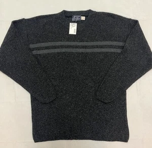 Vintage NWT 90s PECONIC BAY TRADERS Charcoal Striped Sweater Mens MED USA Made! - Picture 1 of 8