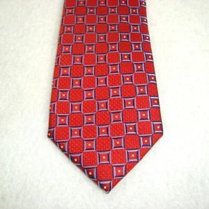 NWT Jos A Bank Traveler Stain Resistant Red Blue Print Silk Tie Retail $69.50 - Picture 1 of 4