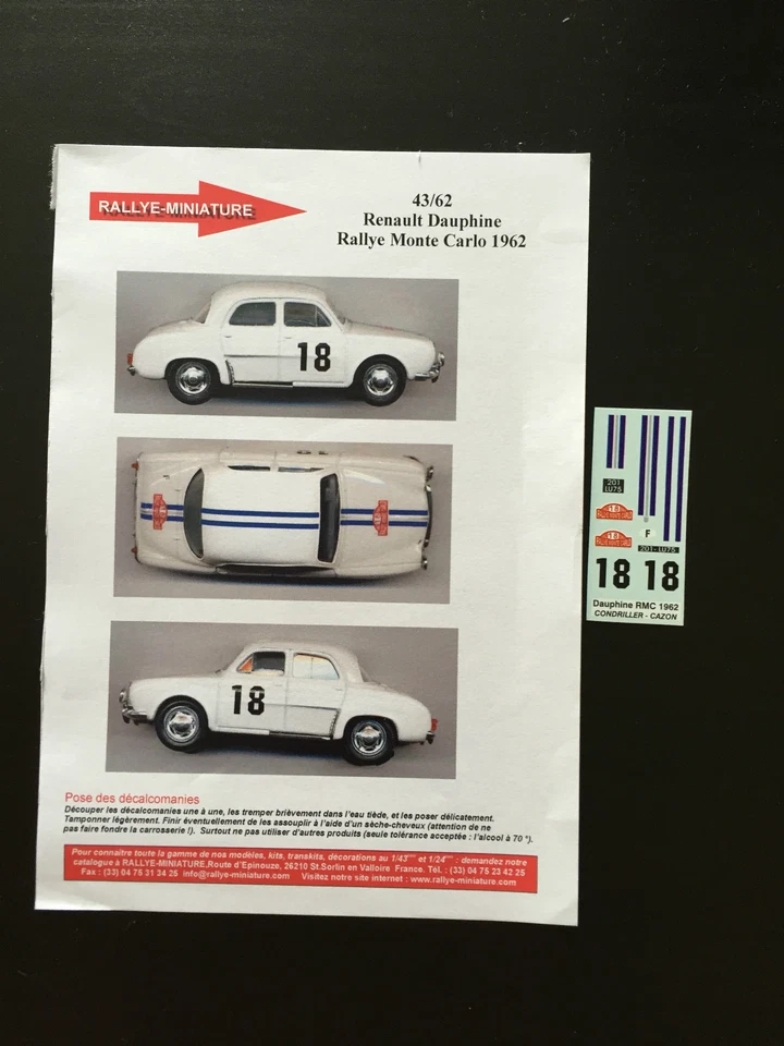 DECALS 1/43 RENAULT DAUPHINE CONDRILLER RALLYE MONTE CARLO 1962 RALLY MONTECARLO - Изображение 1 из 1