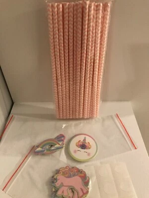 24Pc Rainbow Unicorn Party Paper Drinking Straws Kids Birthday Theme Decor Party - Image 1 of 4