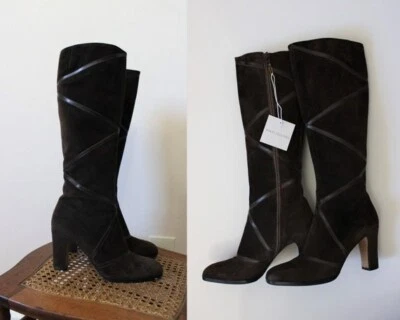 Raro 1970s 70s GIVENCHY Gamuza Cuero Alto Boho Hippie Festival Tacón Botas 6 Foto 1 de 4
