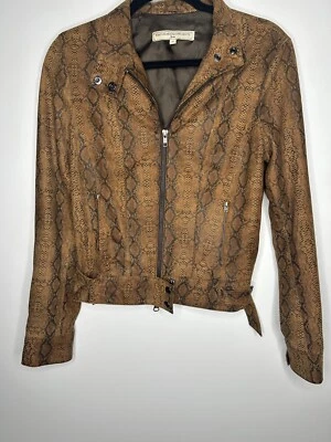 Anthro What Goes Around Comes Around 皮革女式蛇纹夹克 M 码 — 第 1/4 张图片